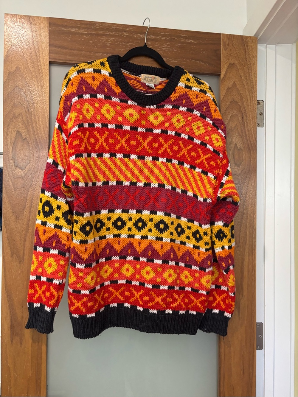 Vintage Colorful Geometric Crewneck Sweater - Red, Orange & Yellow